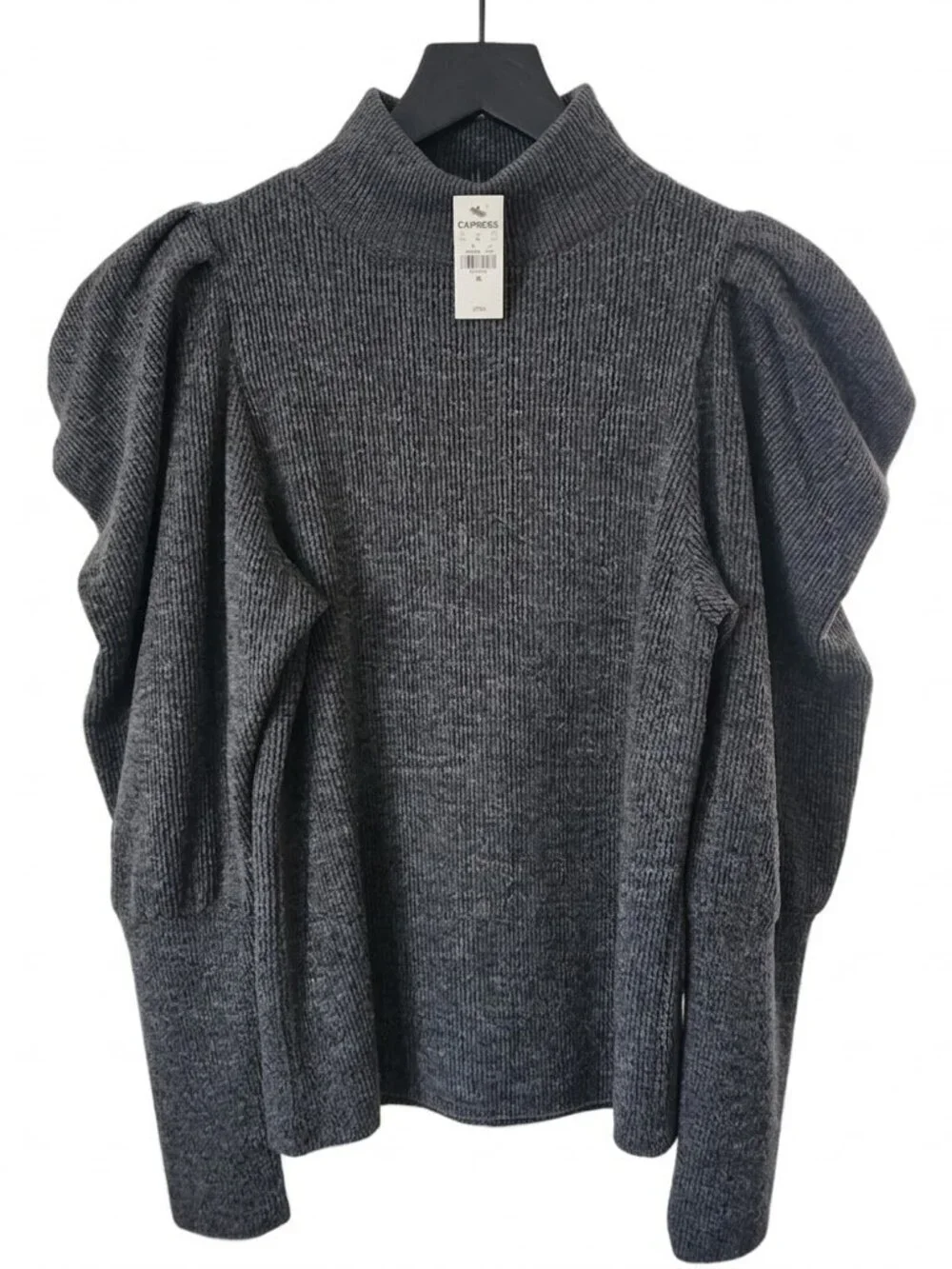 NWT Express Mock-Neck Gigot Sleeve Top - Heather Grey - XS - Sophisticated